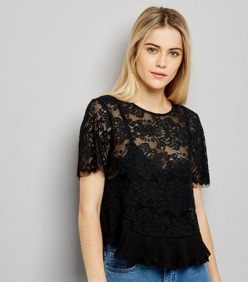 black lace frill top