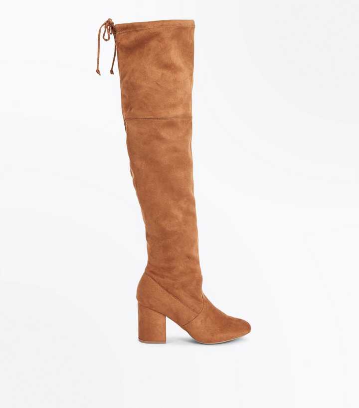 Tan Suedette Over The Knee Boots
