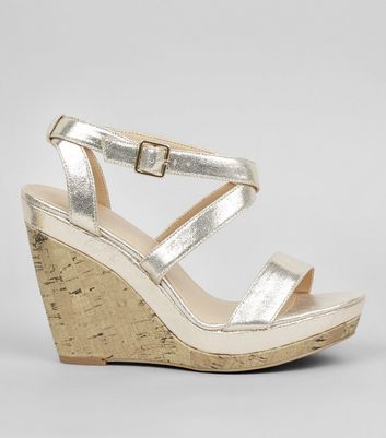Gold Strappy Wedge Heels | New Look