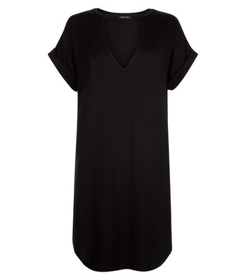 Black Choker Neck T-Shirt Dress New Look