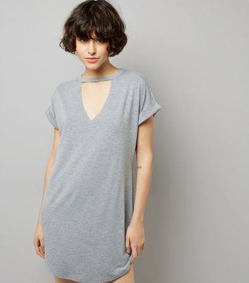 Mid Grey Choker Neck T-Shirt Dress New Look