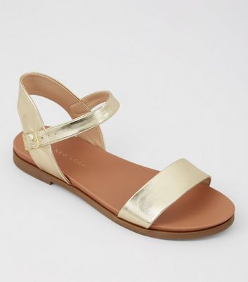Wide Fit Gold Metallic Sandals | New Look
