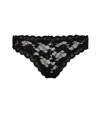 Black Lace Trim Thong | New Look