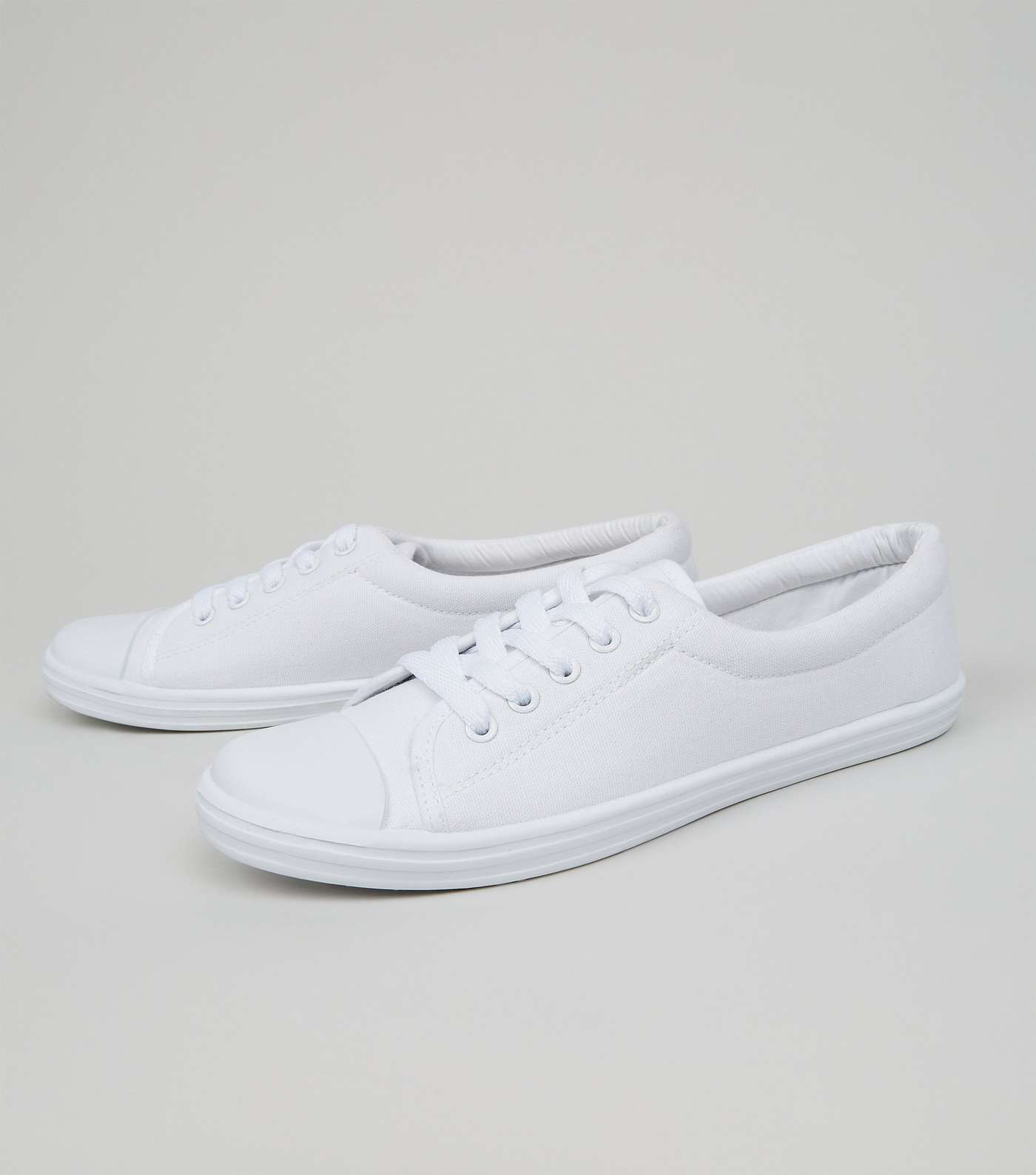 Teens White Lace Up School Plimsolls Image 5