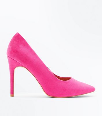 Wide Fit Bright Pink Suedette Pointed Court Shoes New Look