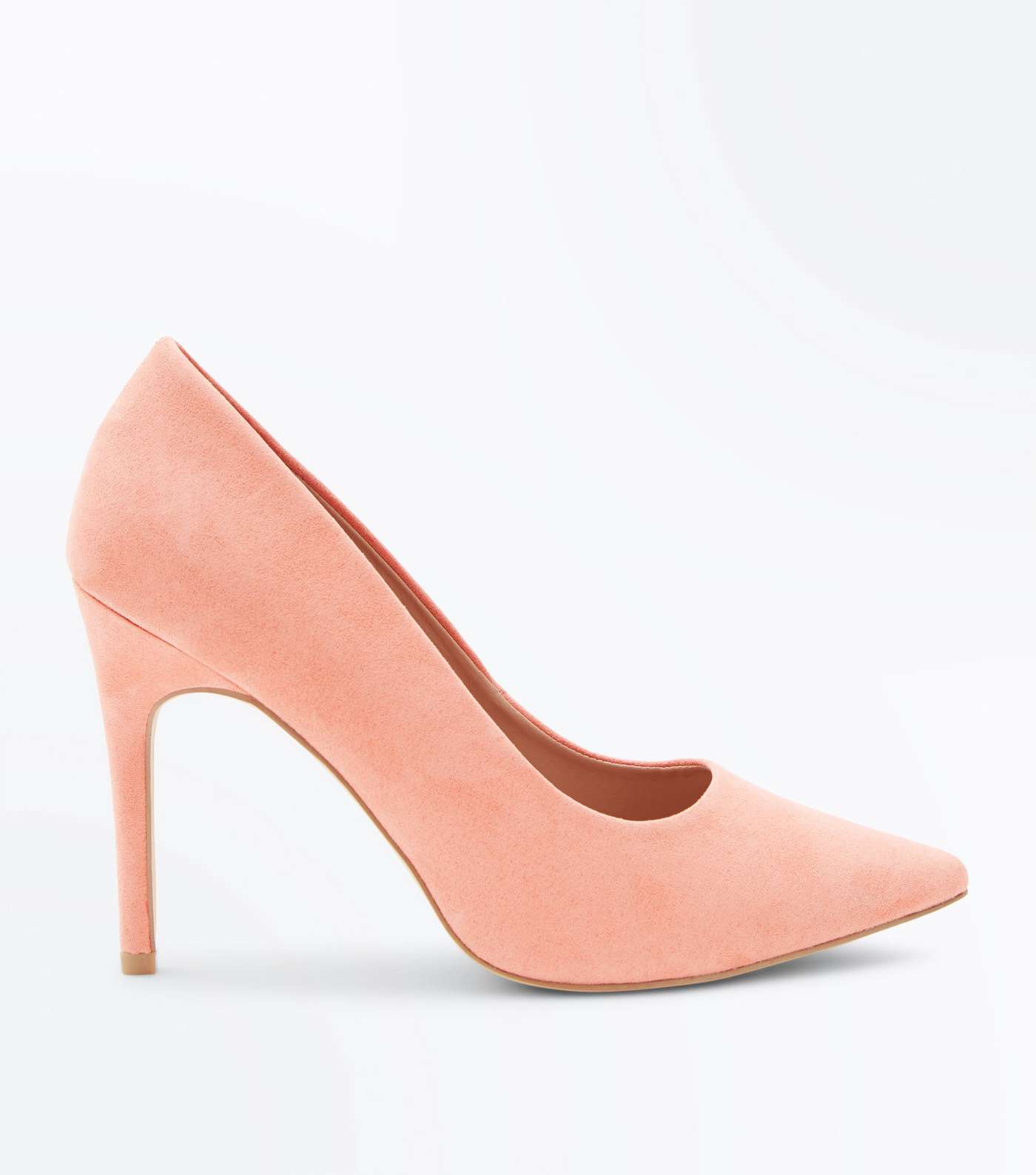 Wide Fit Coral Suedette Pointed Court Shoes
