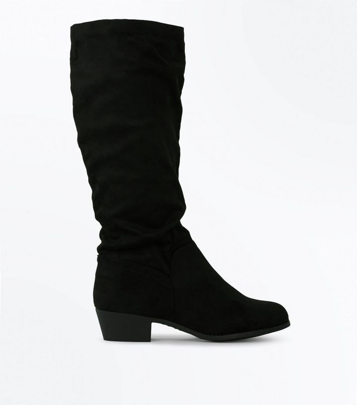 Wide Fit Kniehohe Wildlederimitat Stiefel Mit Weitem Schaft In Schwarz New Look