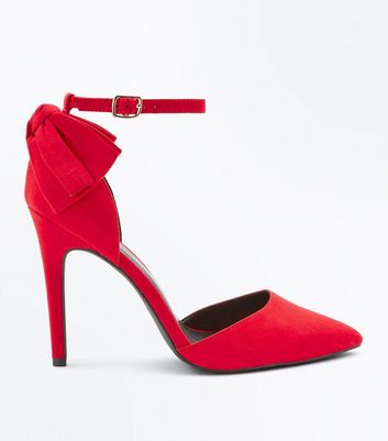 Red Suedette Bow Back Pointed Heels 