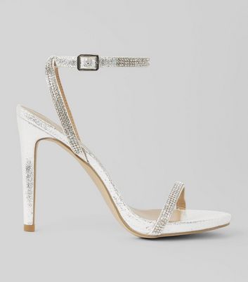 silver diamante strappy heels
