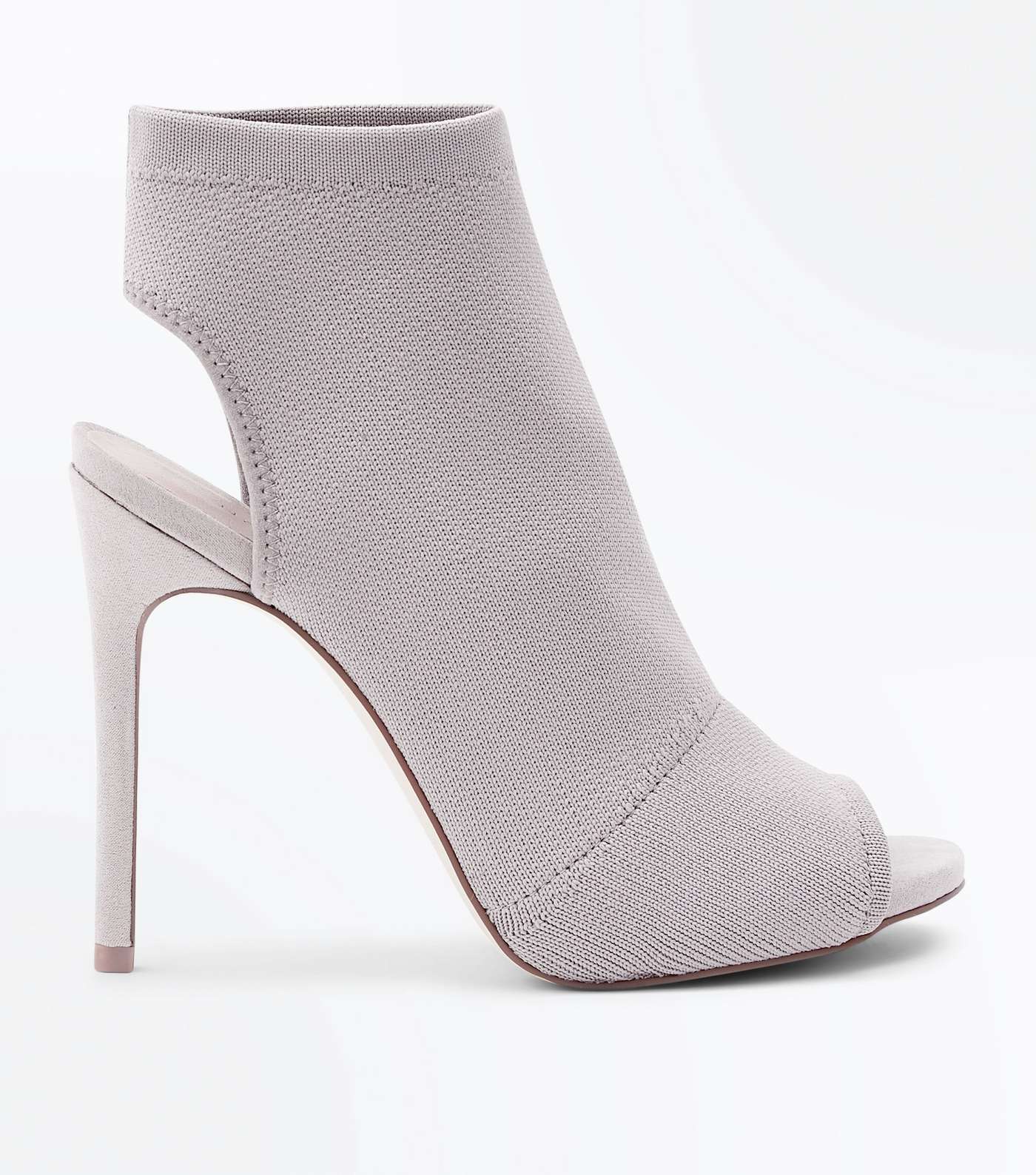 Grey Ribbed Elastic Peep Toe Sock Boots