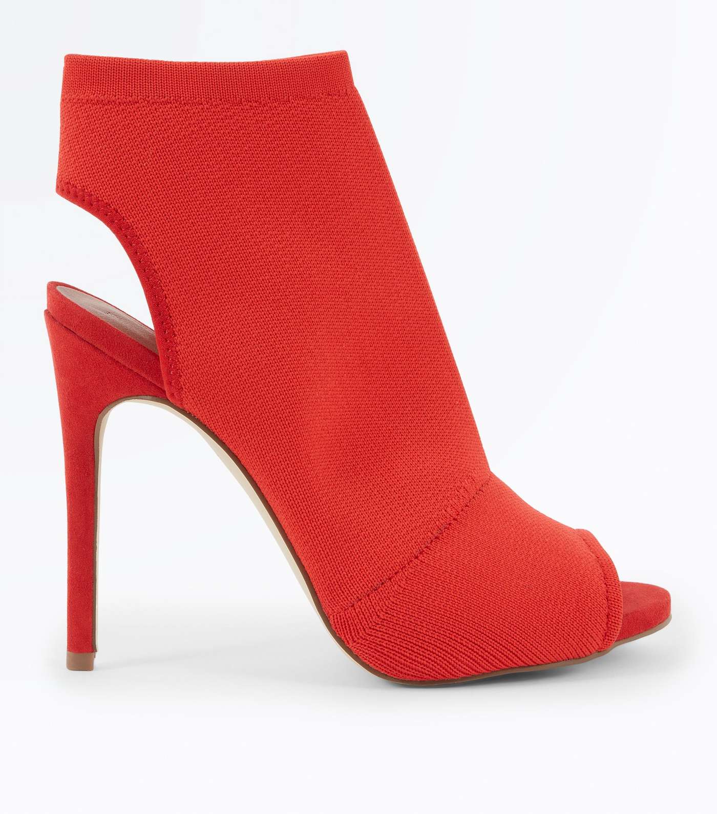 Red Ribbed Elastic Peep Toe Sock Boots