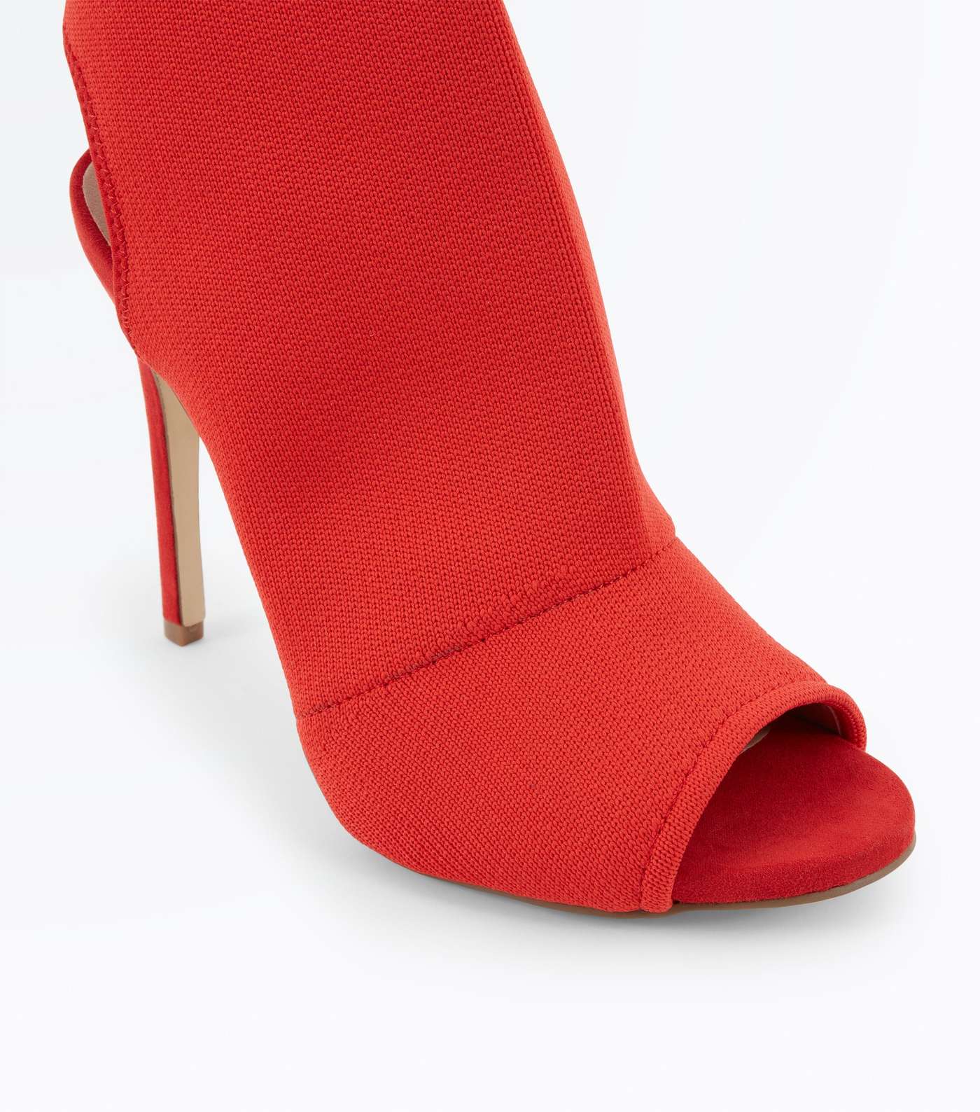 Red Ribbed Elastic Peep Toe Sock Boots Image 3