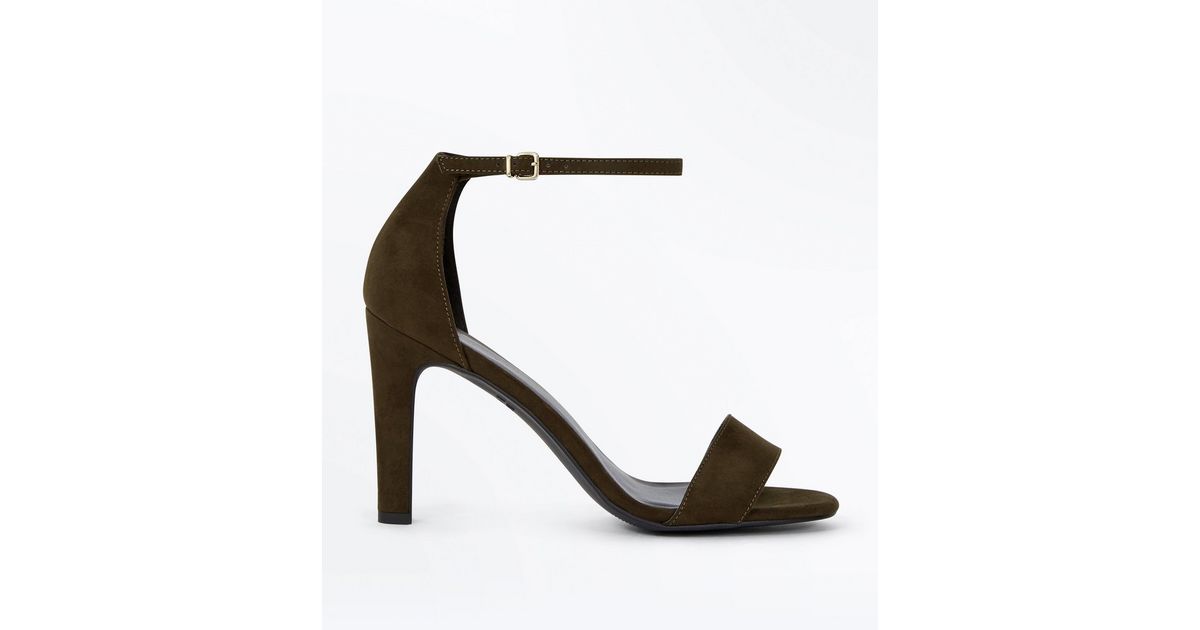 Khaki Suedette Slim Block Heel Sandals New Look