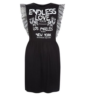 Black Lace Trim Rock Band Print T-Shirt Dress New Look