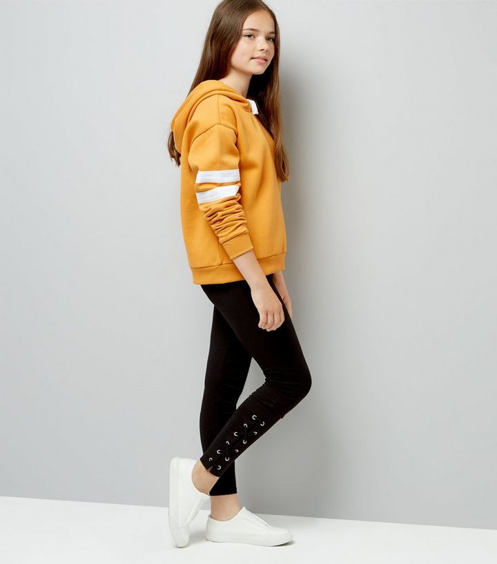 Teenager Schwarze Leggings Mit Seitlicher Schnurung New Look