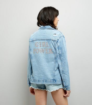 Blue Girl Power Studded Back Denim Jacket New Look