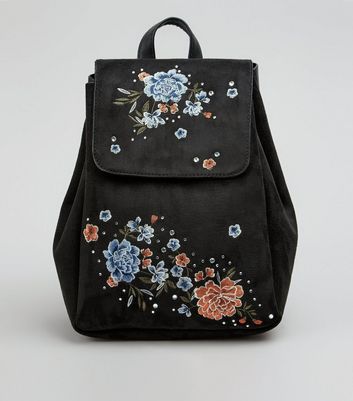 black embroidered backpack