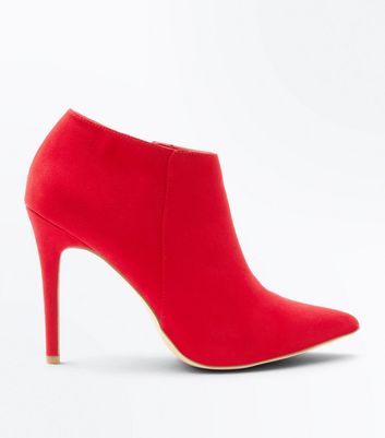 red leather pointed toe booties