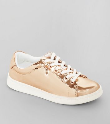 rose gold metallic trainers