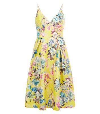 Yellow Floral Jacquard Strappy Prom Dress New Look
