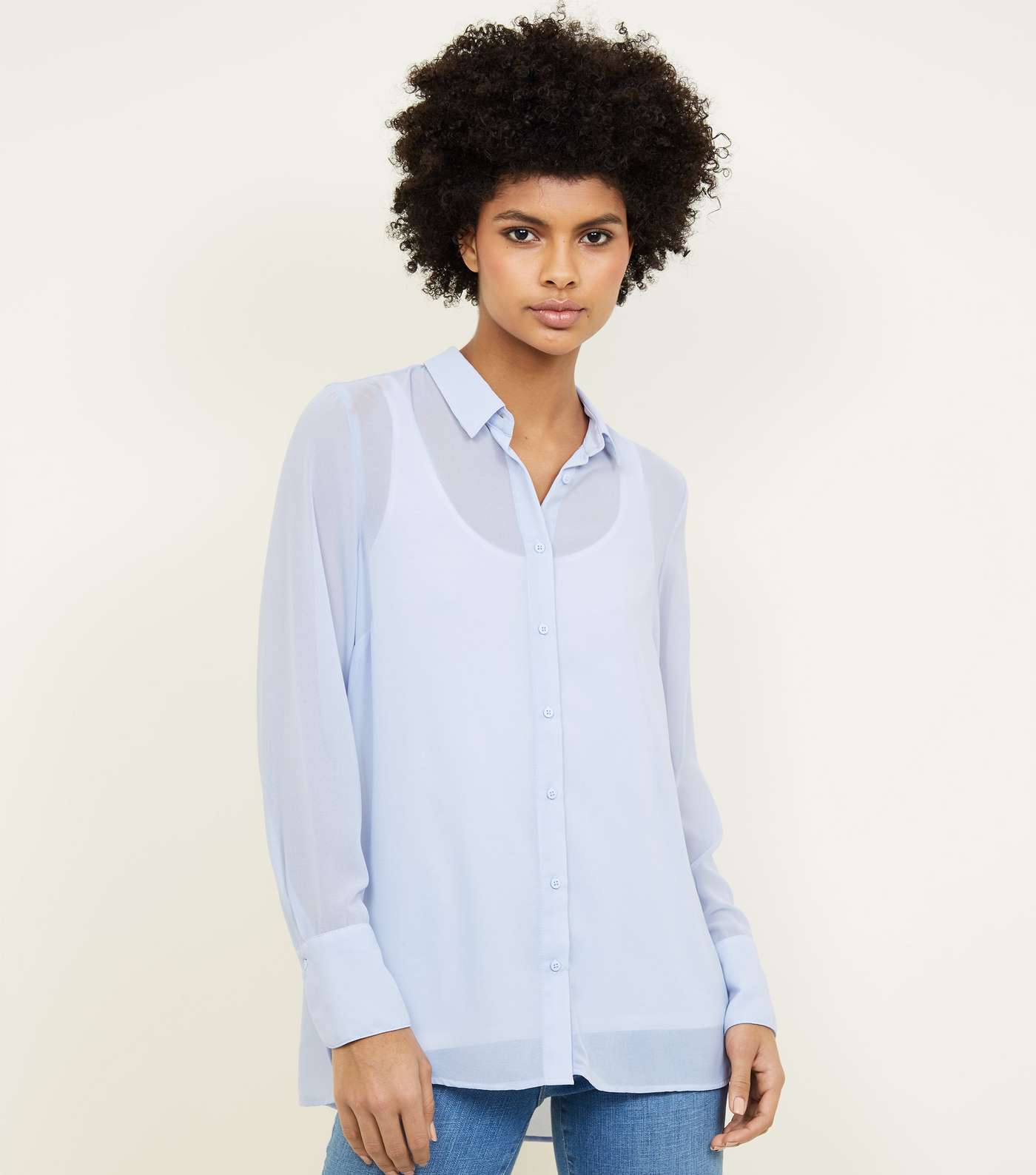 Pale Blue Chiffon Long Sleeve Shirt