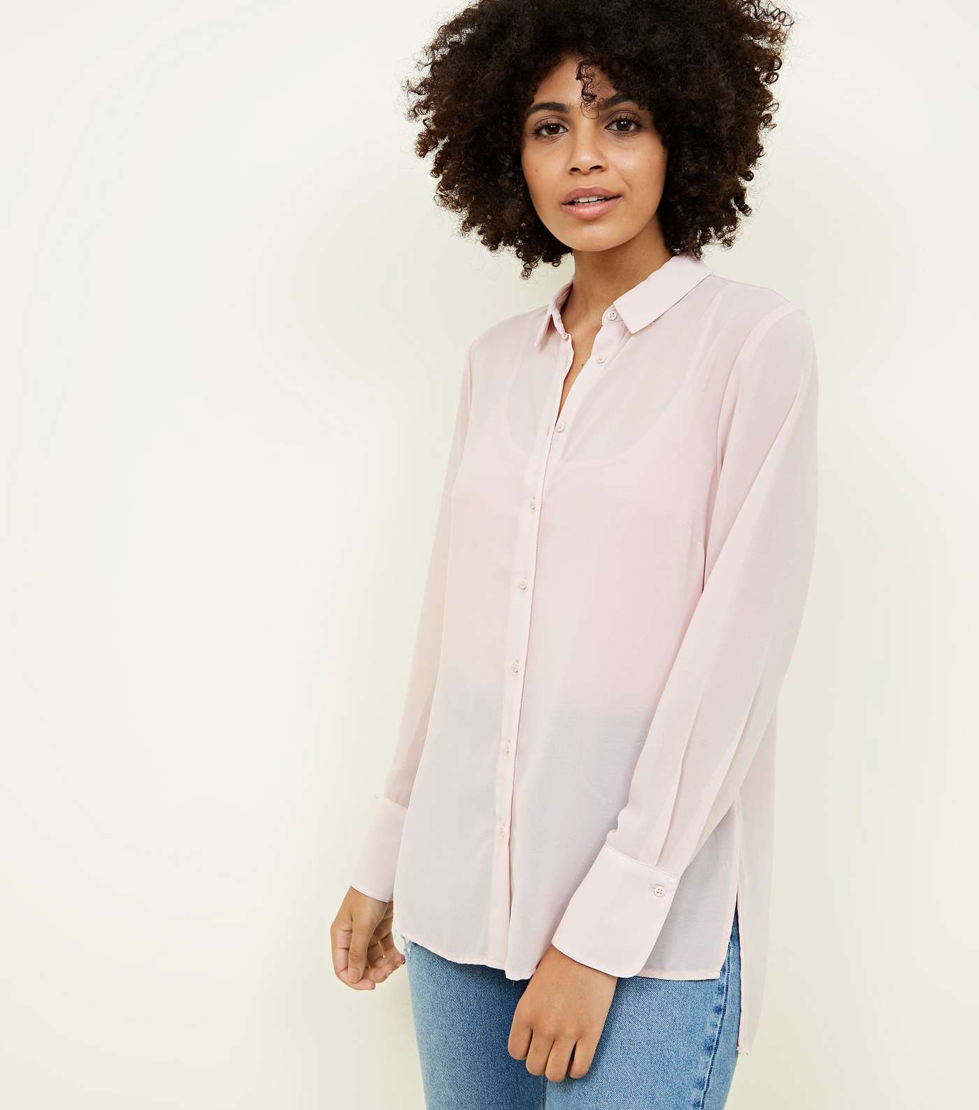 Mid Pink Chiffon Long Sleeve Shirt