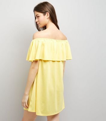 Yellow Floral Embroidered Bardot Neck Dress New Look