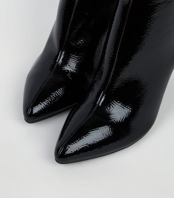 Black Patent Cone Heel Ankle Boots 