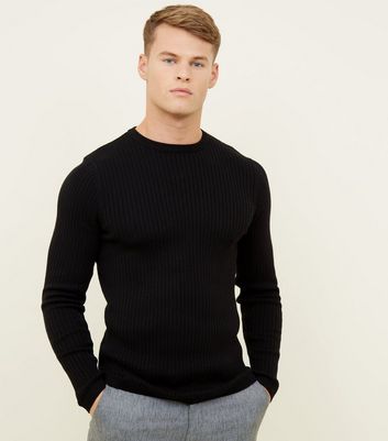 Black Ribbed Muscle Fit Jumper New Look