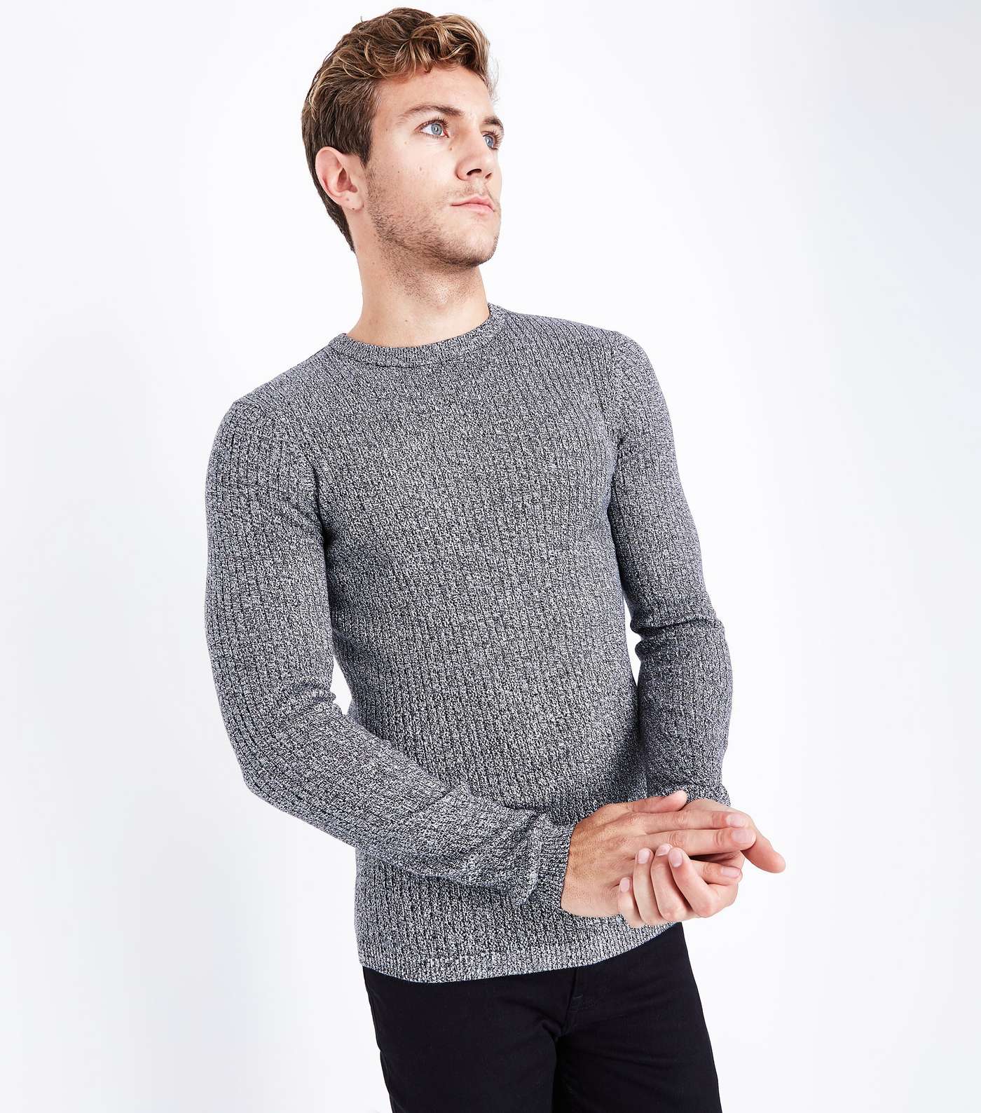 Black Marl Ribbed Muscle Fit Jumper