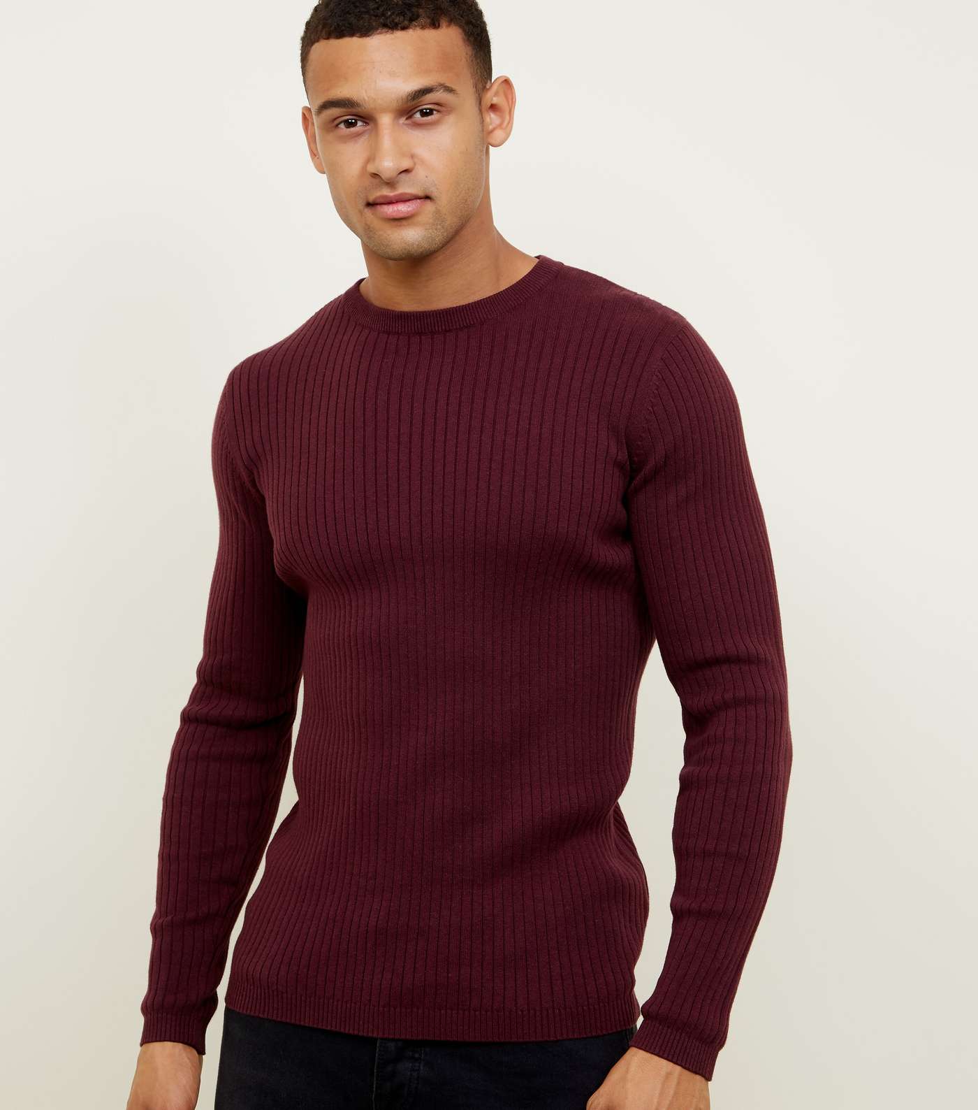 Plum Ribbed Muscle Fit Jumper
