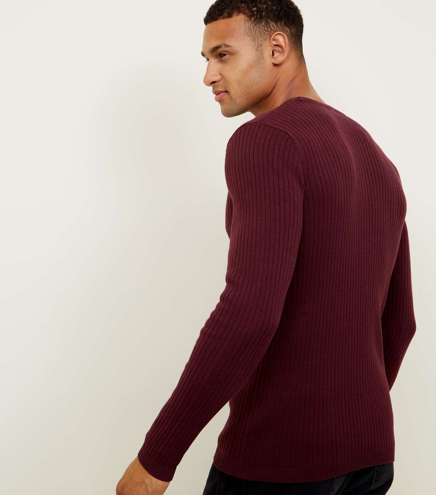 Plum Ribbed Muscle Fit Jumper Image 3