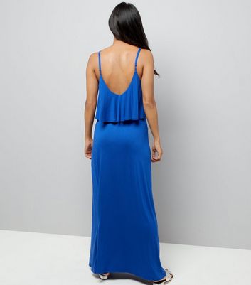 Petite Blue Layered Split Side Maxi Dress New Look