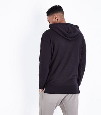 Black Dropped Shoulder Split Hem Hoodie | New Look