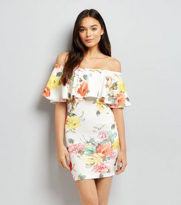 floral bardot bodycon dress