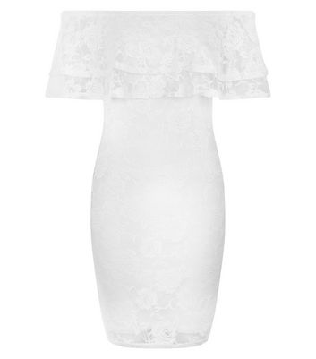 Cream Lace Bardot Neck Bodycon Dress New Look