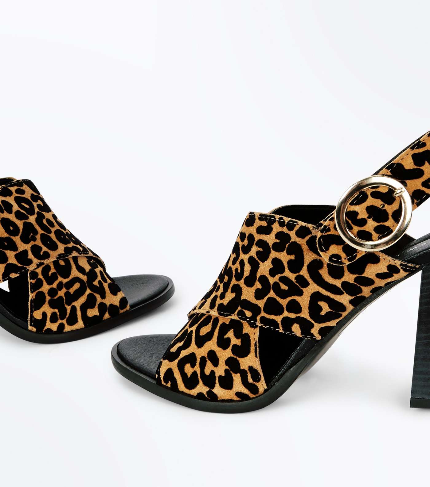Tan Premium Suede Leopard Print Heels Image 4