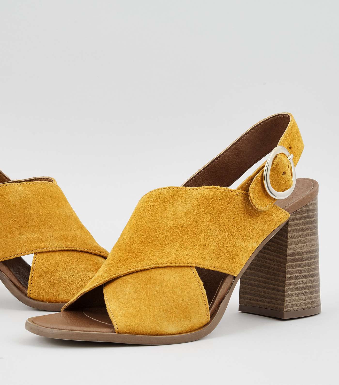 Yellow Premium Suede Block Heeled Sandals Image 5
