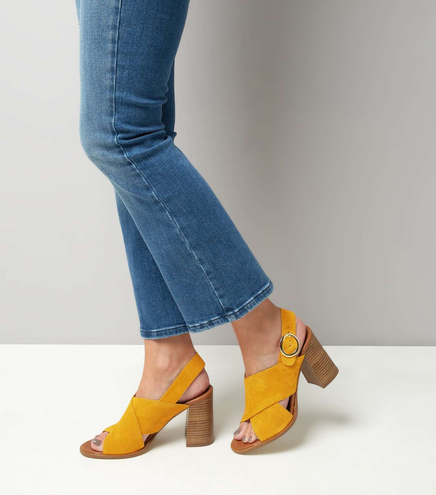Yellow Premium Suede Block Heeled Sandals Image 3