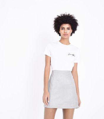Pale Grey Suedette A-Line Mini Skirt 
