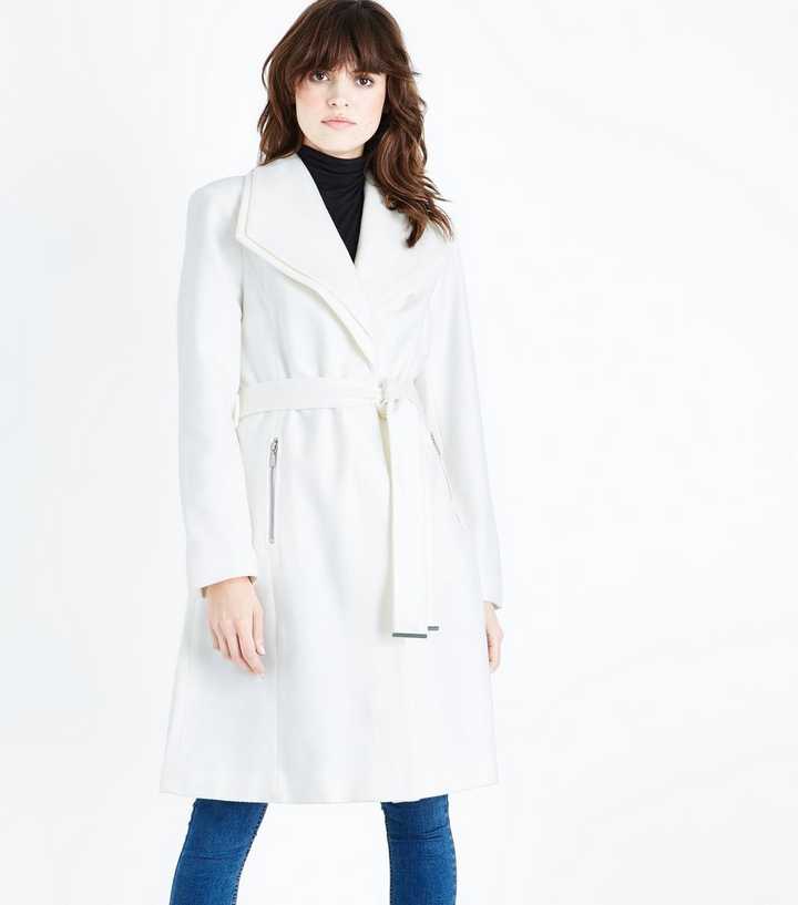 Cream Layered Collar Belted Coat
