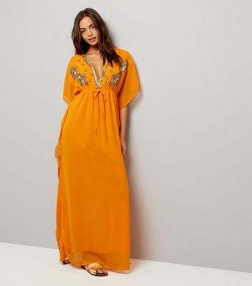 orange kaftan dress