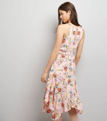Pink Floral Print Hanky Hem Midi Dress New Look
