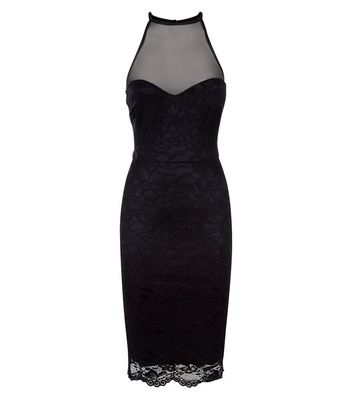Black Floral Lace High Neck Bodycon Dress New Look