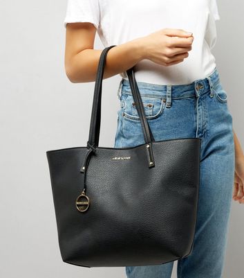 black leather look tote bag