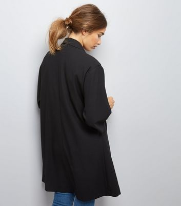 Black Satin Crepe Longline Kimono New Look