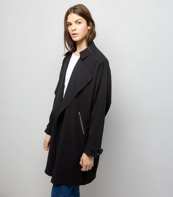 Black Wrap Front Coat New Look