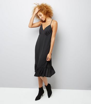Black Sheer Frill Trim Slip Dress New Look