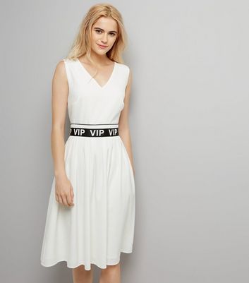 White VIP Belt V Neck Dress New Look