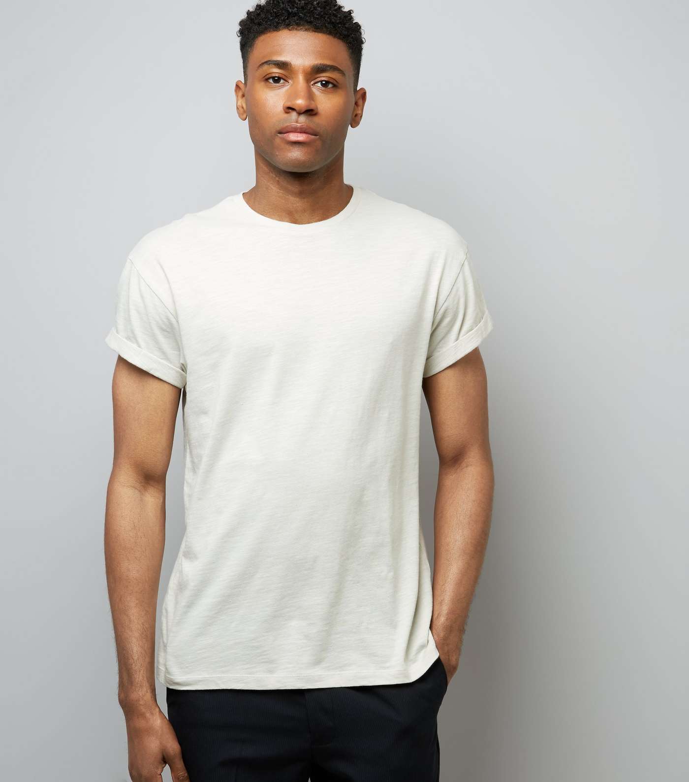 Pale Grey Cotton Rolled Sleeve T-Shirt